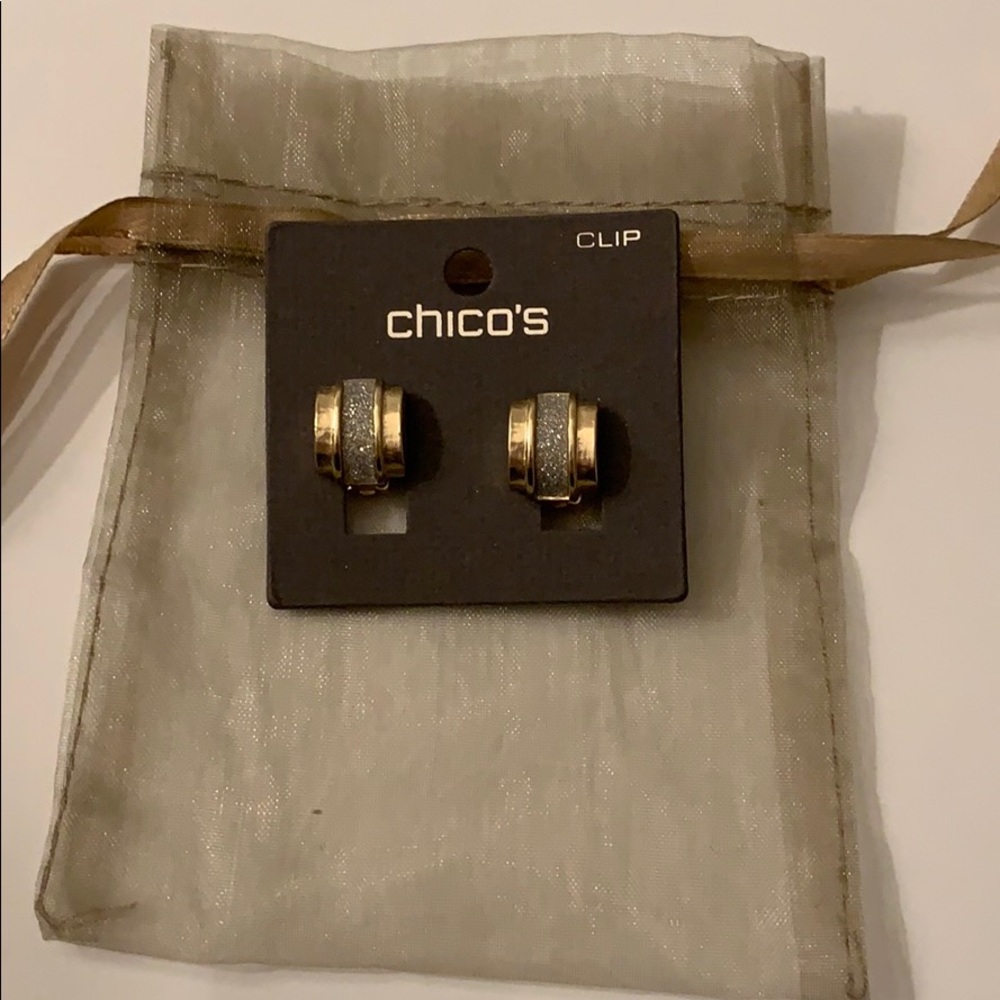 NWT Chico’s Clip On Gold and Sparkle Earrings